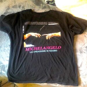 Michelangelo La Creazione Di Adamo Black T-Shirt - Men’s Large, Streetwear